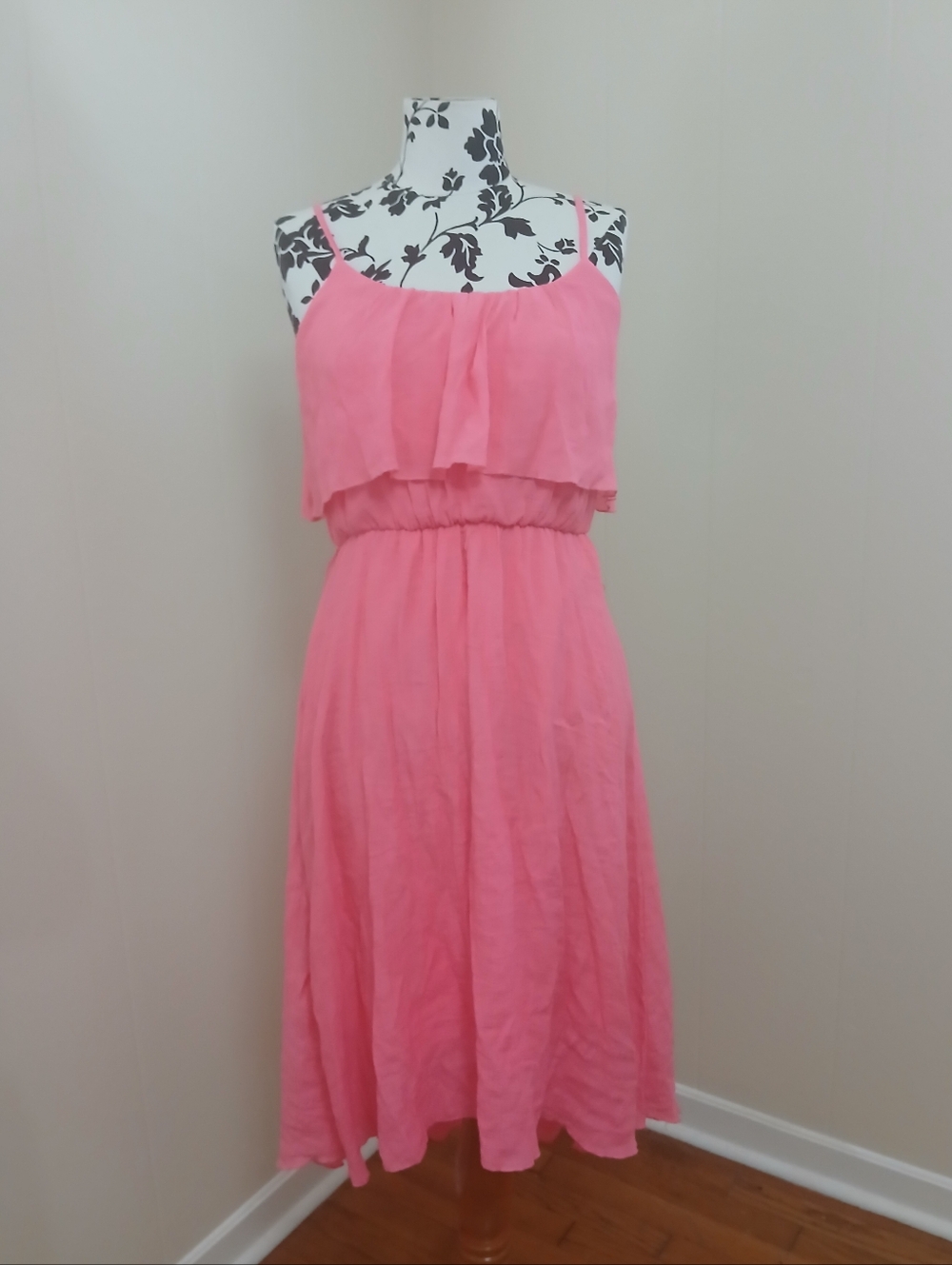 Maurices Bright Pink Ruffle Spaghetti Strap Dress